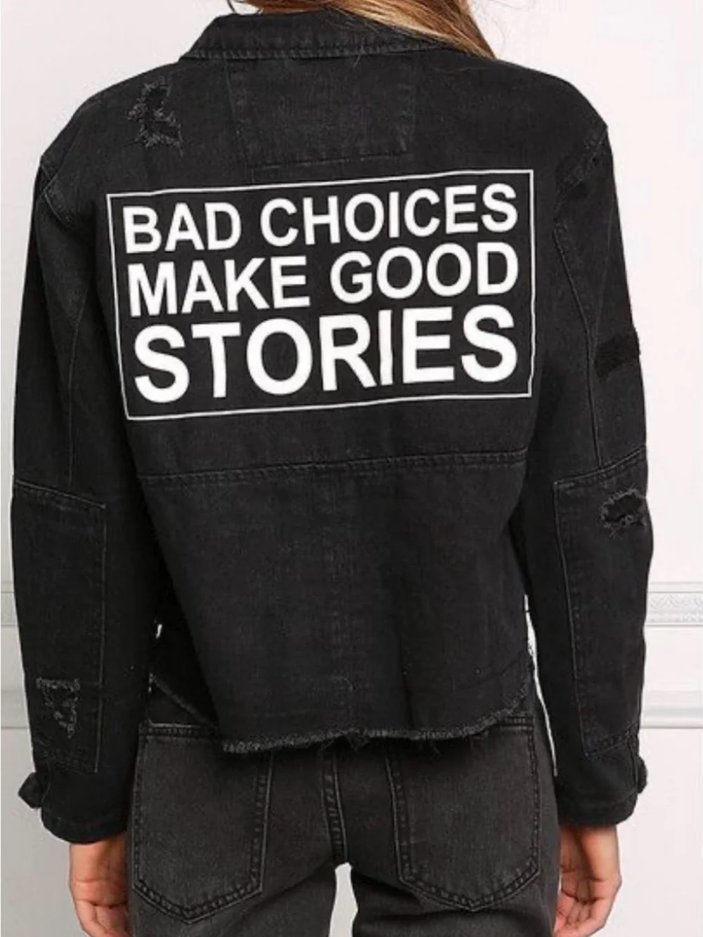 Signature 8 Bad Choices Cropped Black Denim Jacket S